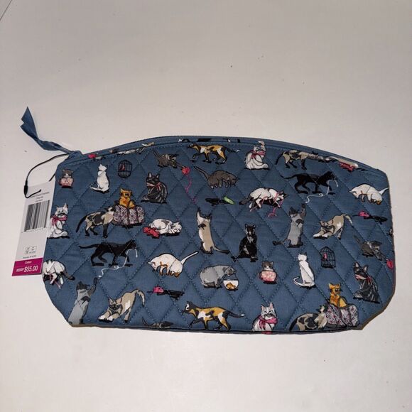 Vera Bradley CAT'S MEOW Grand Travel Cosmetic Bag Cotton Zip Closure NWT MSRP 55 - Picture 1 of 3